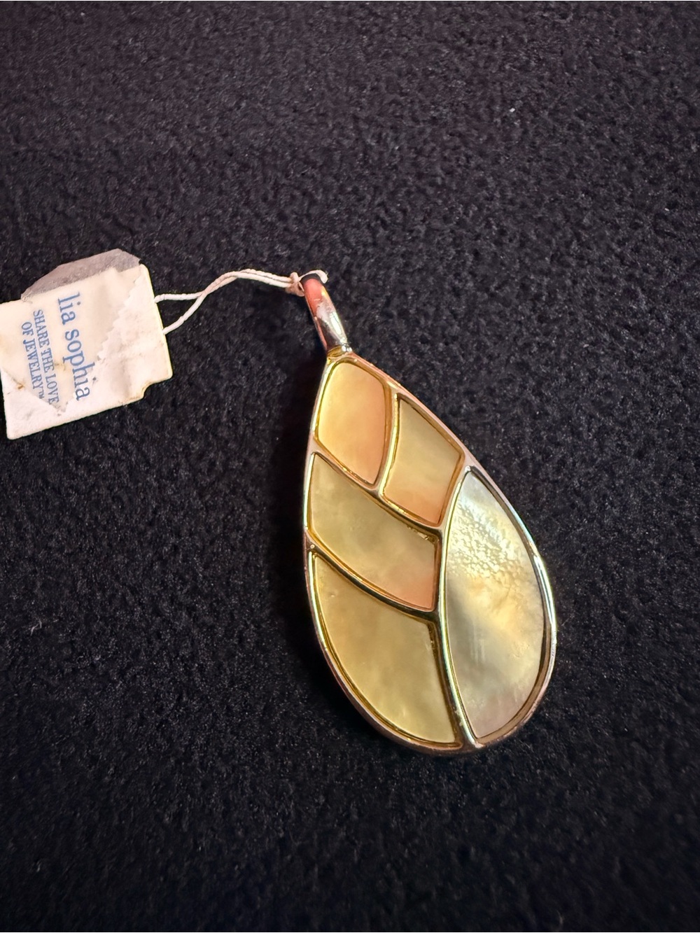 Lia Sophia Gold-Tone Amber and Cream Teardrop Pendant